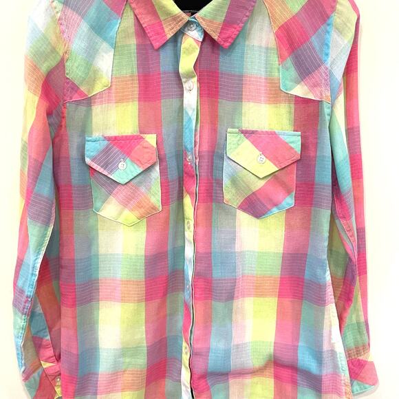 Rails Taylors Gauze Button Down Neon Blouse Sz S - Picture 10 of 11